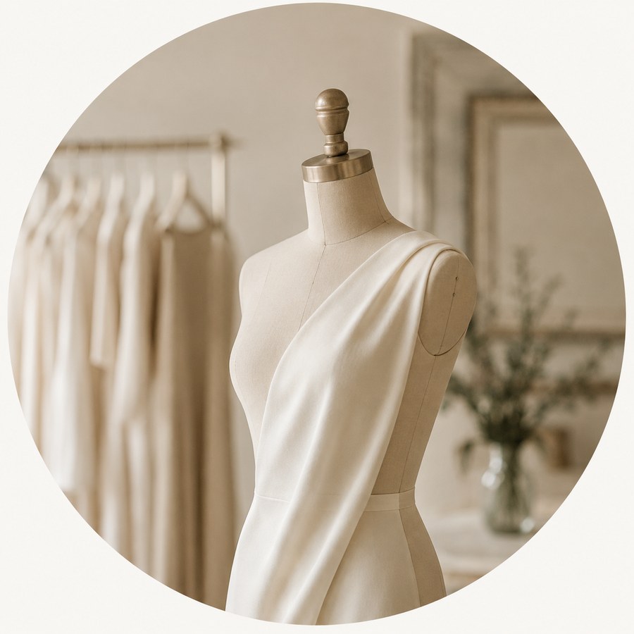 Essayage de robe de mariée sur mesure à l’atelier AM LUX COUTURE